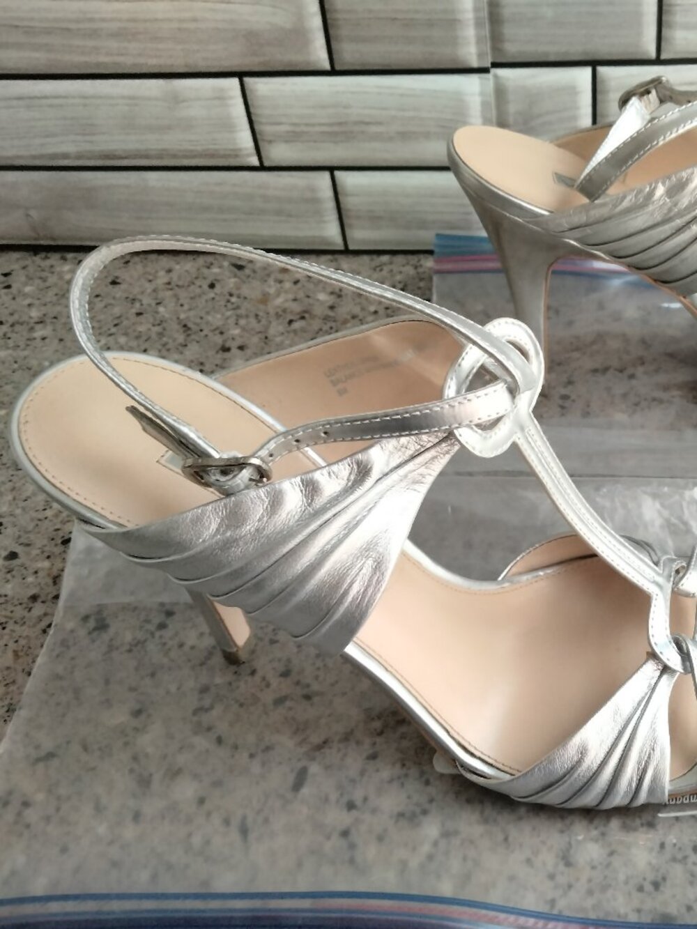 Silver Metallic T-Strap High Heel Sandals - Picture 2 of 13